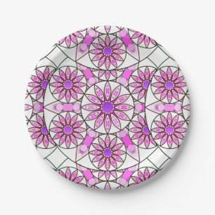 Mandala-Muster, Lavendel, rosa, heißrosa, weiß Pappteller