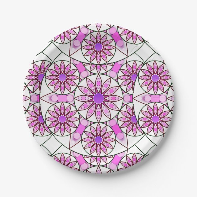 Mandala-Muster, Lavendel, rosa, heißrosa, weiß Pappteller (Vorderseite)