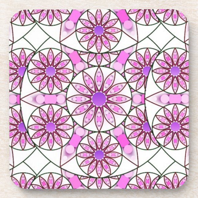 Mandala-Muster, Lavendel, rosa, heißrosa, weiß Untersetzer (Vorderseite)