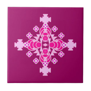 Mandala-Muster mit vier Punkten, Pink und Pflaume Fliese
