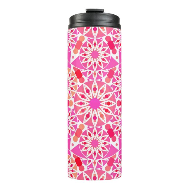 Mandala Muster, Pink- und Korallenfarben Thermosbecher (Vorderseite)