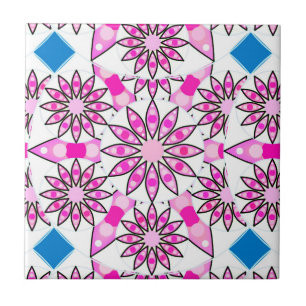 Mandala-Muster, rosa, heißrosa, kobaltblau Fliese