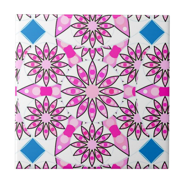 Mandala-Muster, rosa, heißrosa, kobaltblau Fliese (Vorderseite)