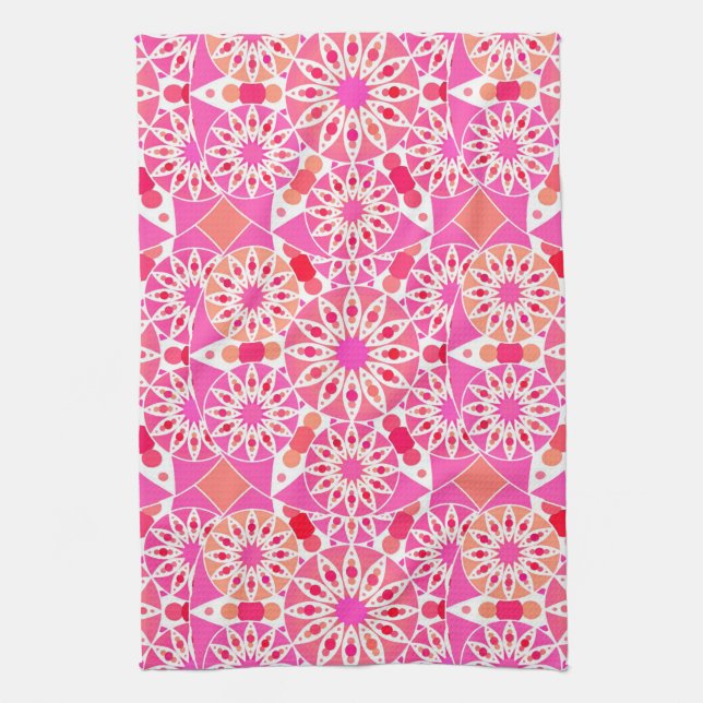 Mandala-Muster, Rosa- und Korallenfarben Geschirrtuch (Vertikal)