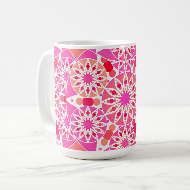 Mandala-Muster, Rosa- und Korallenfarben Kaffeetasse (Vorderseite Links)