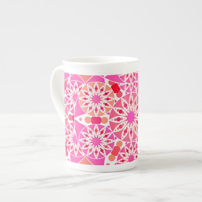 Mandala-Muster, Rosa- und Korallenfarben Prozellantasse (Vorderseite Links)