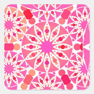 Mandala-Muster, Rosa- und Korallenfarben Quadratischer Aufkleber