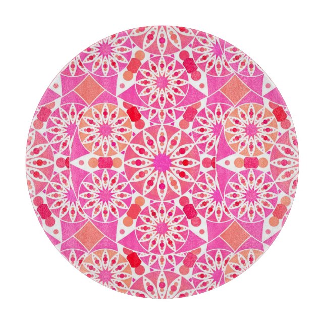 Mandala-Muster, Rosa- und Korallenfarben Schneidebrett (Vorderseite)