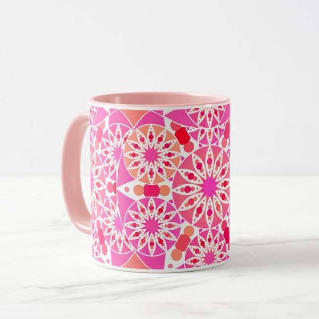 Mandala-Muster, Rosa- und Korallenfarben Tasse (Vorderseite Links)