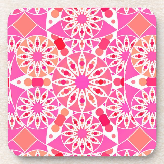Mandala-Muster, Rosa- und Korallenfarben Untersetzer (Vorderseite)