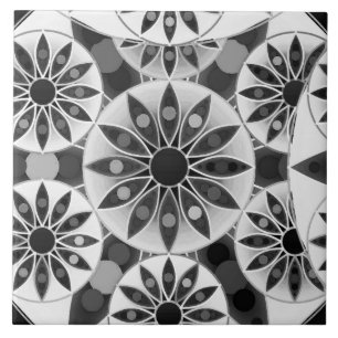 Mandala Muster , schwarz, weiß und grau / grau Fliese