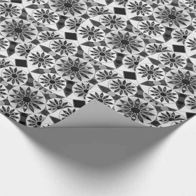 Mandala Muster , schwarz, weiß und grau / grau Geschenkpapier (Ecke)