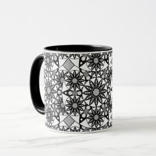Mandala-Muster, schwarz, weiß und grau Tasse