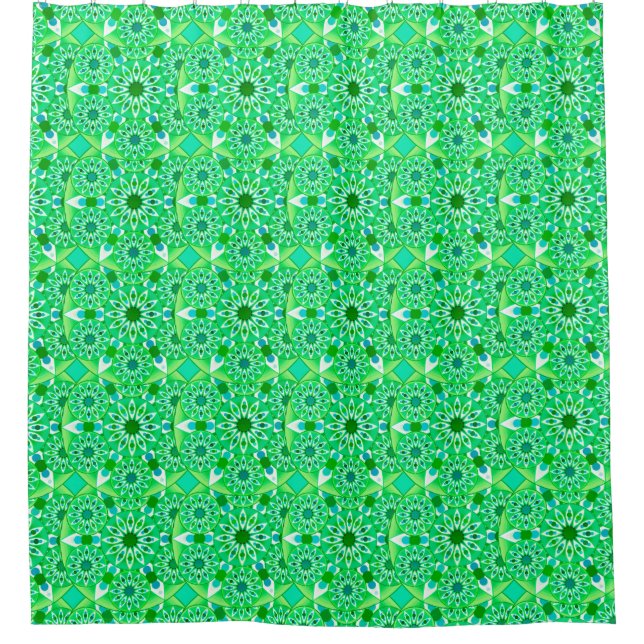 Mandala Muster, Smaragdgrün und Pfau Duschvorhang (Vorderseite)