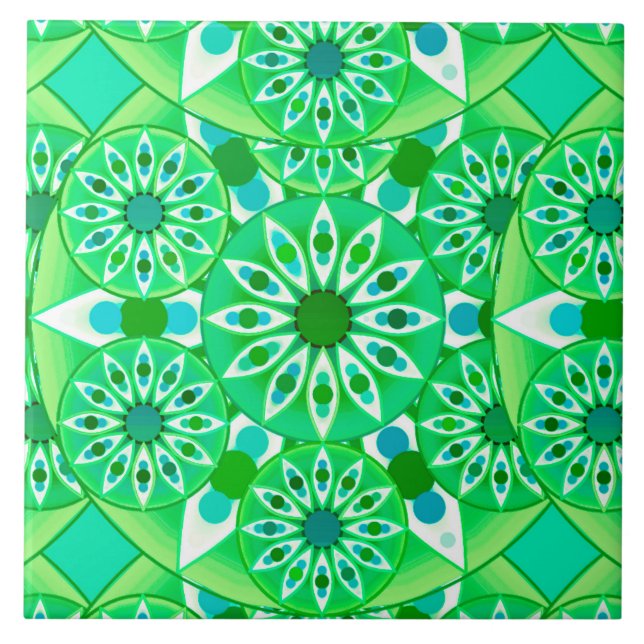 Mandala Muster, Smaragdgrün und Pfau Fliese (Vorderseite)
