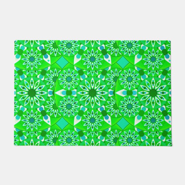 Mandala Muster, Smaragdgrün und Pfau Fußmatte (Vorderseite)
