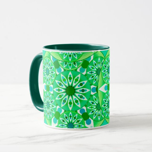 Mandala Muster, Smaragdgrün und Pfau Tasse (Vorderseite Links)