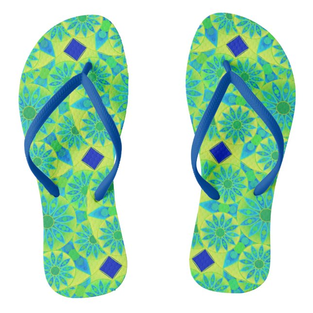 Mandala-Muster, türkis, blau, liengrün Flip Flops (Fußbett)