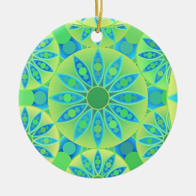 Mandala-Muster, türkis, blau, liengrün Keramik Ornament (Vorne)
