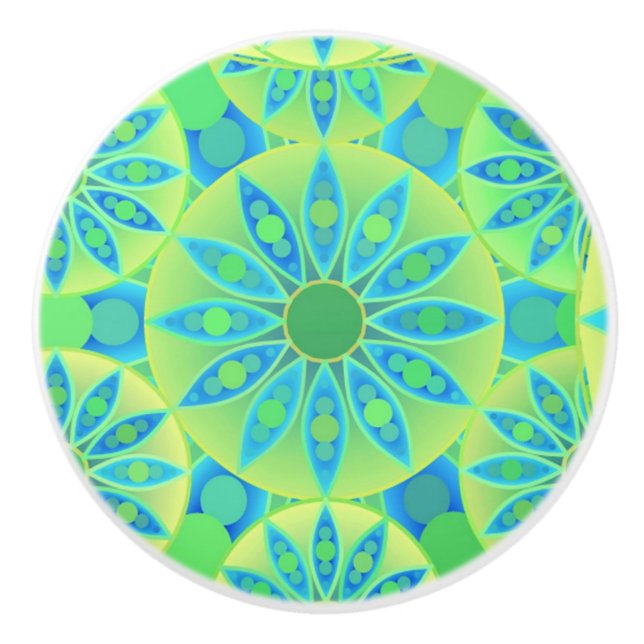Mandala-Muster, türkis, blau, liengrün Keramikknauf (Vorderseite)