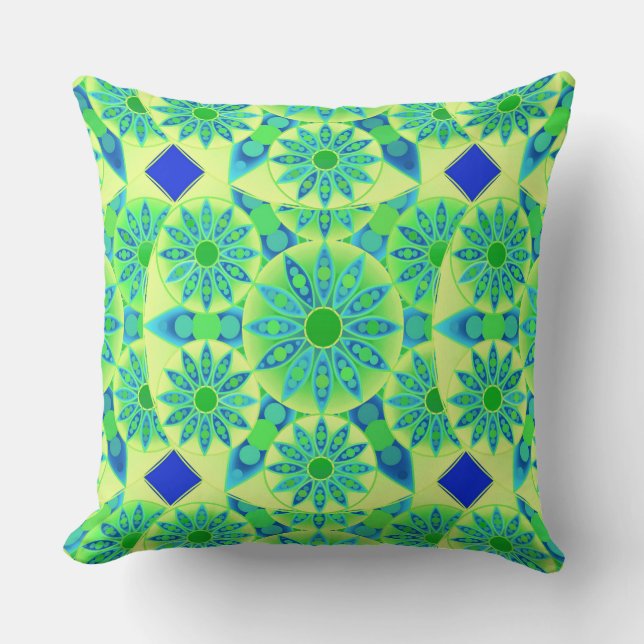 Mandala-Muster, türkis, blau, liengrün Kissen (Vorderseite)