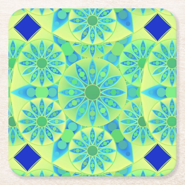 Mandala-Muster, türkis, blau, liengrün Rechteckiger Pappuntersetzer (Vorderseite)