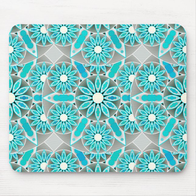 Mandala-Muster, türkis, silbergrau und weiß Mousepad (Vorne)