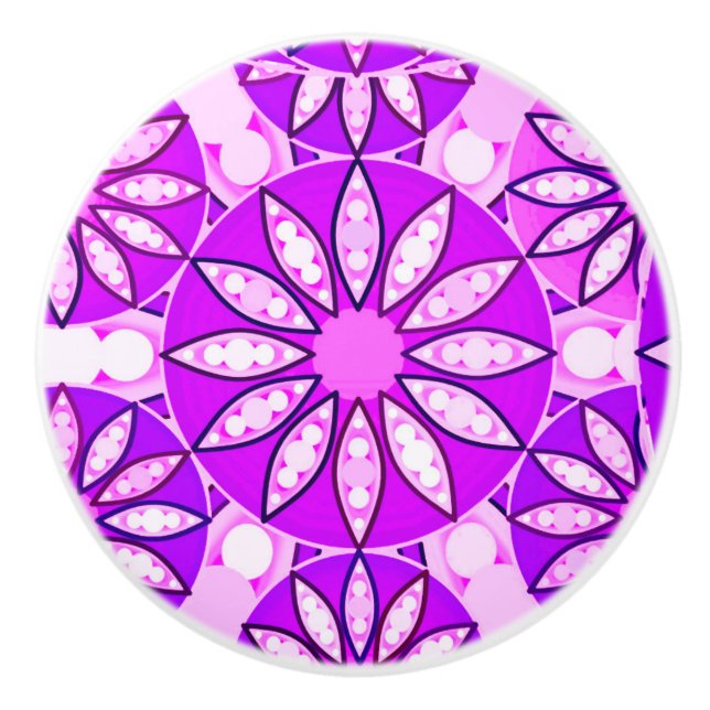 Mandala-Muster, violett, orchid und rosa Keramikknauf (Vorderseite)