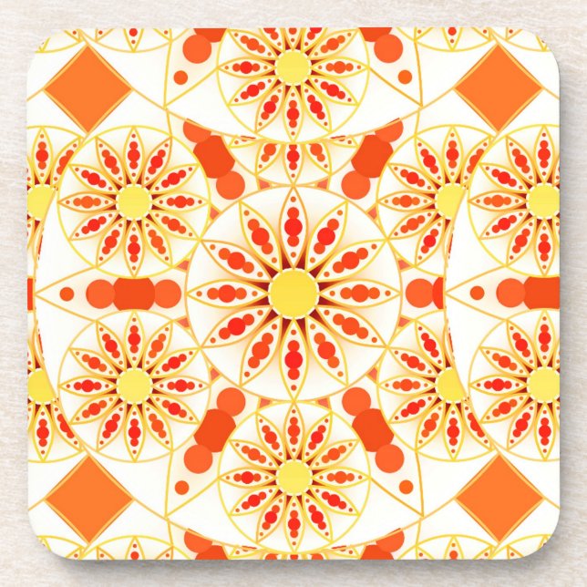Mandala-Muster, Ziegelrot, Rost, Gold Getränkeuntersetzer (Vorderseite)
