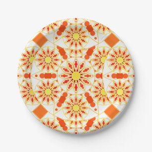 Mandala-Muster, Ziegelrot, Rost, Gold Pappteller