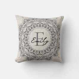 Mandala Name Monogram Monochrome Light Grau Kissen
