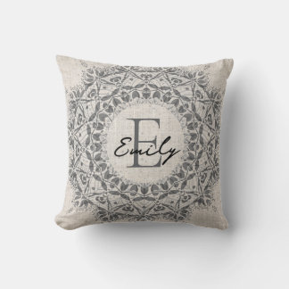 Mandala Name Monogram Monochrome Light Grau Kissen