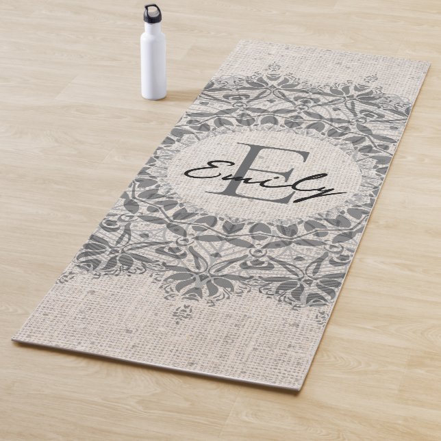 Mandala Name Monogram Monochrome Light Grau Yogamatte (Beispiel)
