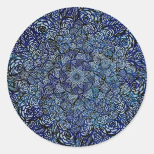 Mandala-Natur-Blumen-Kühn-Blau-Blumen-Geometrie Runder Aufkleber