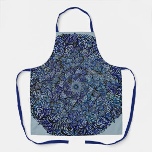 Mandala-Natur-Blumen-Kühn-Blau-Blumen-Geometrie  Schürze