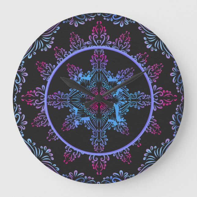 Mandala Night Blume Große Wanduhr (Vorderseite)