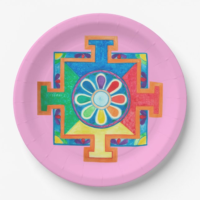 Mandala of Creation Watercolor Pappteller (Vorderseite)