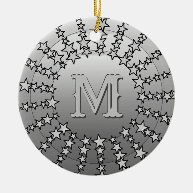 Mandala of Stars, Silver Gray Satin Gradient Keramik Ornament (Vorne)