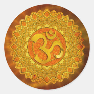 MANDALA OM - orange red shine Runder Aufkleber