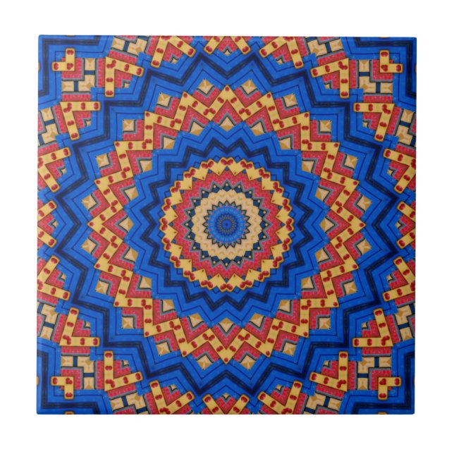 Mandala orange blau fliese (Vorderseite)