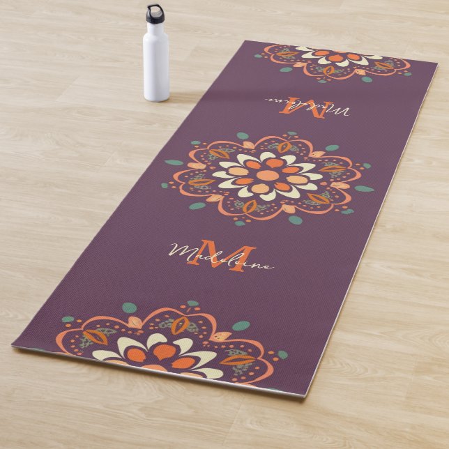 Mandala Orange Plum Aquamarin Stylish Name Monogra Yogamatte (Beispiel)