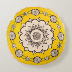 Mandala-Ornamentaldesign, ethnischer Stil Rundes Kissen