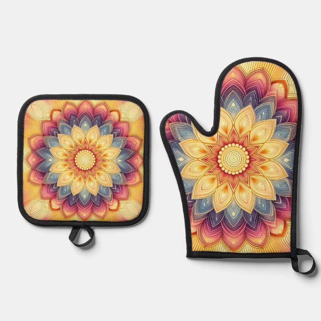 Mandala Oven Gloves Ofenhandschuh & Topflappen-Set (Vorderseite)