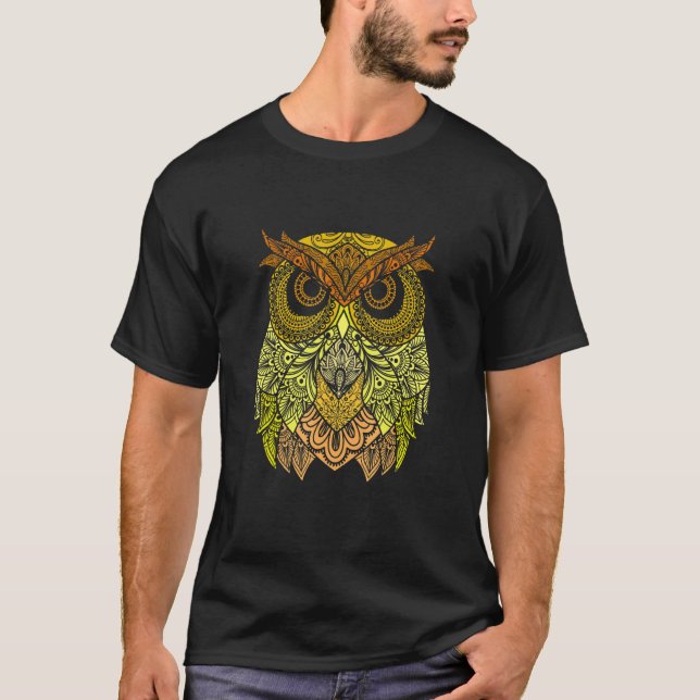 Mandala Owl Bird Tiermuster Art T-Shirt (Vorderseite)