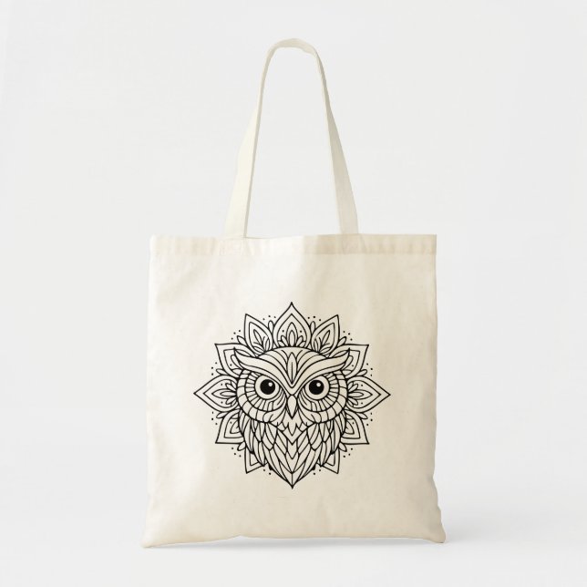 Mandala Owl Head Line Art Tragetasche (Vorne)
