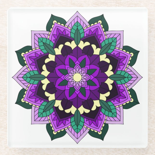 Mandala Pattern 02 in purple Glasuntersetzer (Vorderseite)
