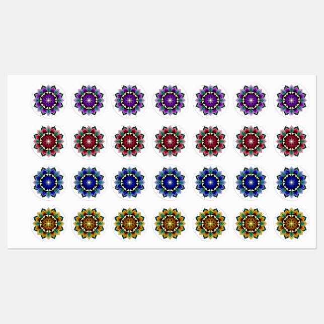 Mandala Pattern 02 in purple, pink, blue & yellow Etiketten (Blatt)