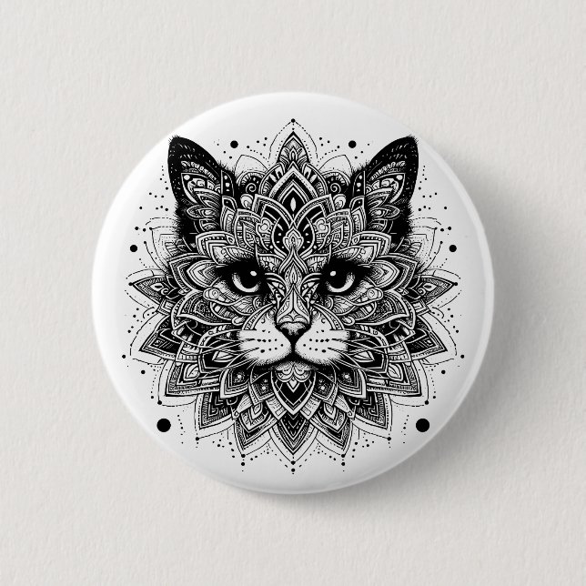 Mandala Pattern Cat Design Button (Vorderseite)
