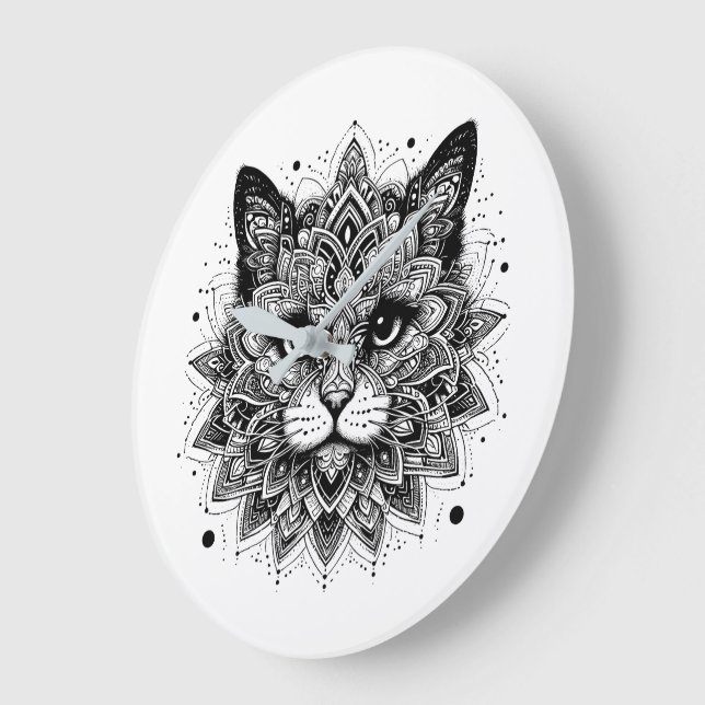Mandala Pattern Cat Design Große Wanduhr (Winkel)