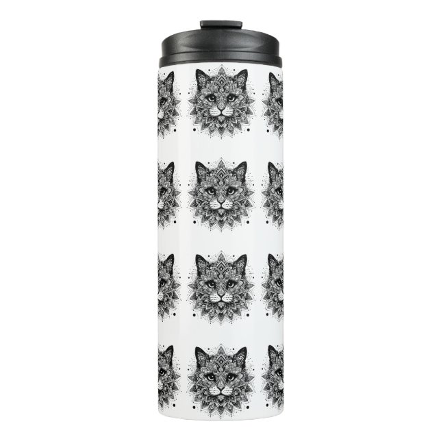 Mandala Pattern Cat Design Thermosbecher (Vorderseite)